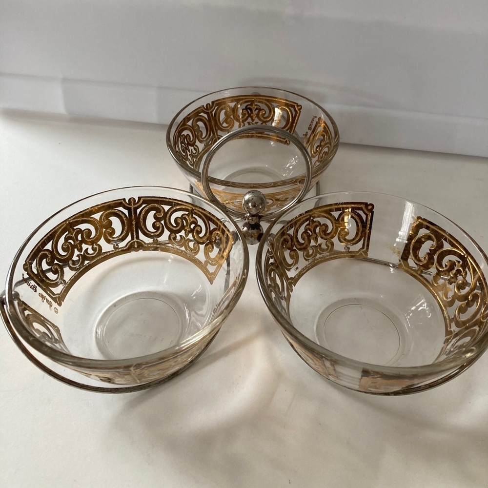 VTG Rare George Briard Gold Scroll Condiment Caddy